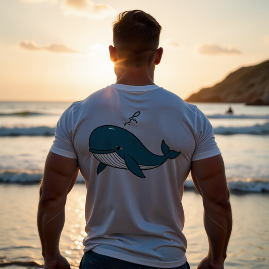 White short sleeve T-shirt with whale print